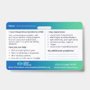 Visual Snow Syndrome Medical ID Card Badge
