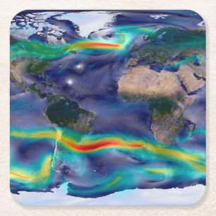 Visualization Of Global Winds. Square Paper Coaster