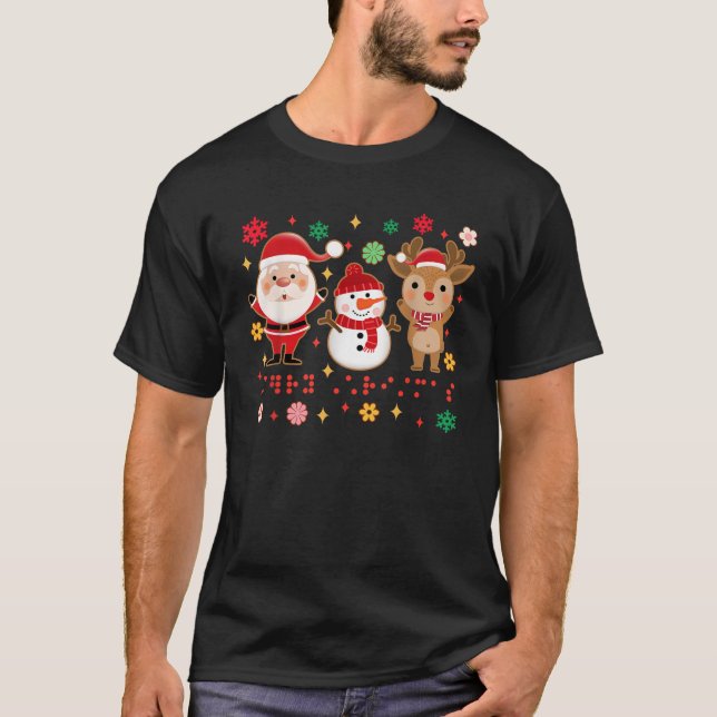 Visually Impaired Braille Christmas Xmas TVI Santa T-Shirt (Front)