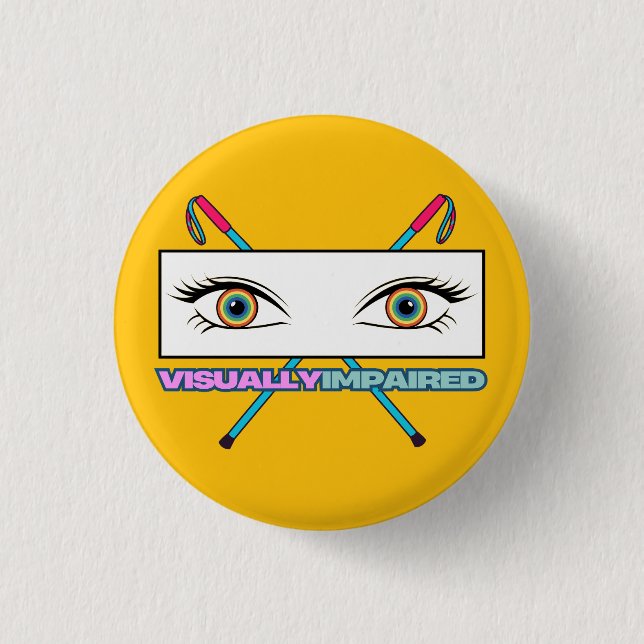visually impaired eye rainbow - yellow background 1 inch round button (Front)