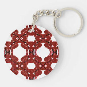 Vitae Abstract Red and Black on White Fluid Art Keychain