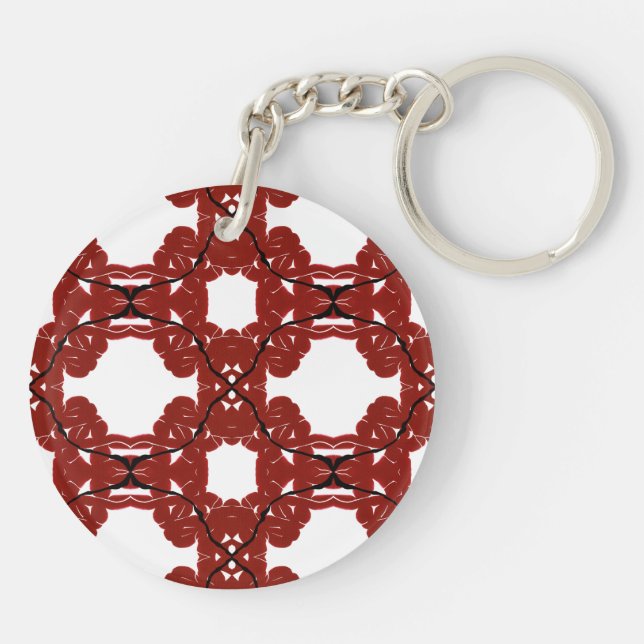 Vitae Red Abstract Acrylic Paint Pour Fluid Art Keychain (Back)