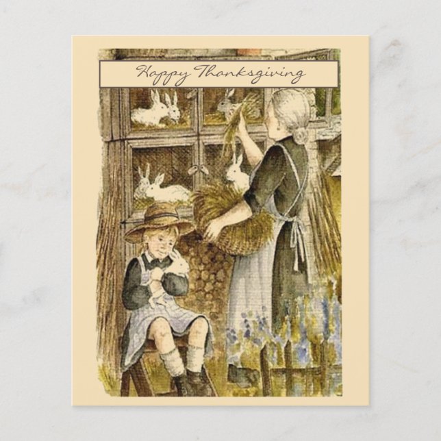 Vitage Retro Thanksgiving Girl Greeting Holiday  (Front)