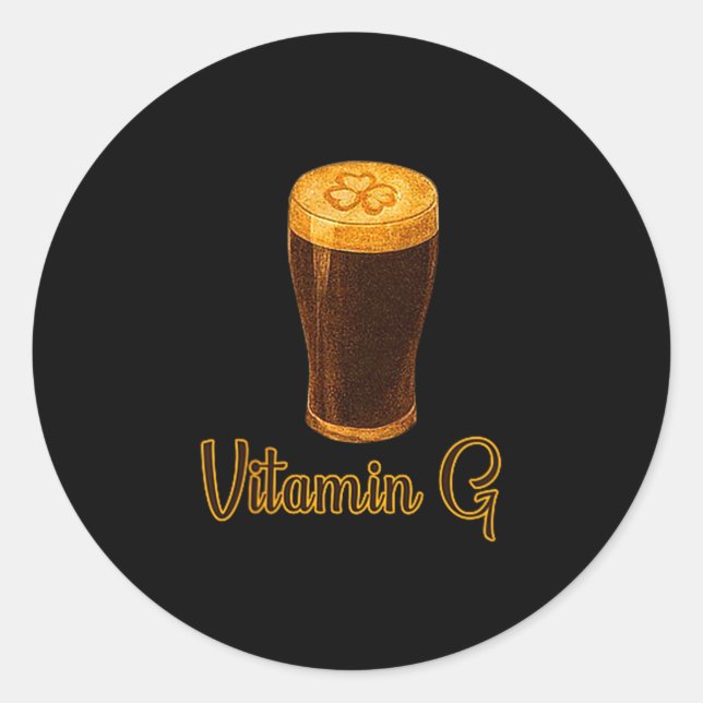 Vitamin Beer Lucky Shamrock Funny Patrick’s Day Me Classic Round Sticker (Front)