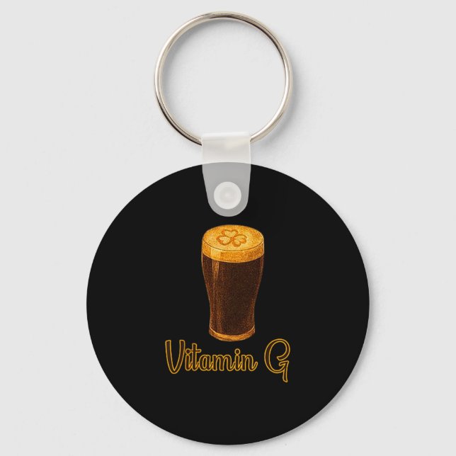 Vitamin Beer Lucky Shamrock Funny Patrick’s Day Me Keychain (Front)