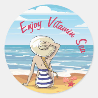 Vitamin Sea Beach 60s Style Classic Round Sticker