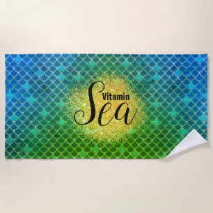 Vitamin Sea Ombre Blue Green Mermaid Scales Beach Towel