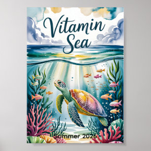 Vitamin Sea Watercolor Sea Turtle Underwater Coral Poster
