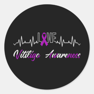 Vitiligo Awareness Love Heartbeat Purple Ribbon Fa Classic Round Sticker