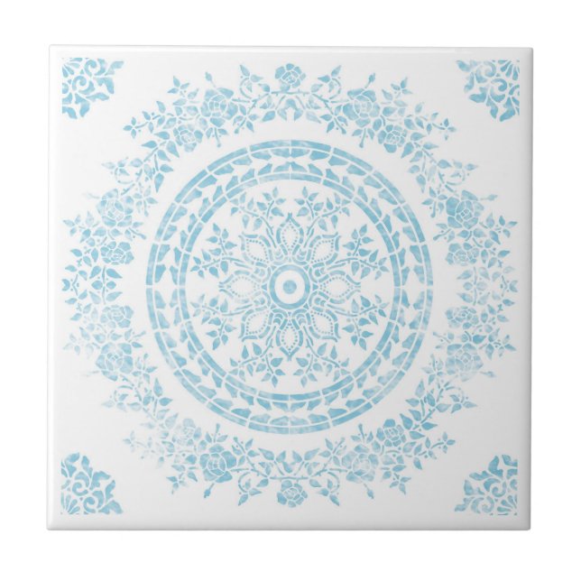 Vitoria Damask in aqua ceramic tile (Front)