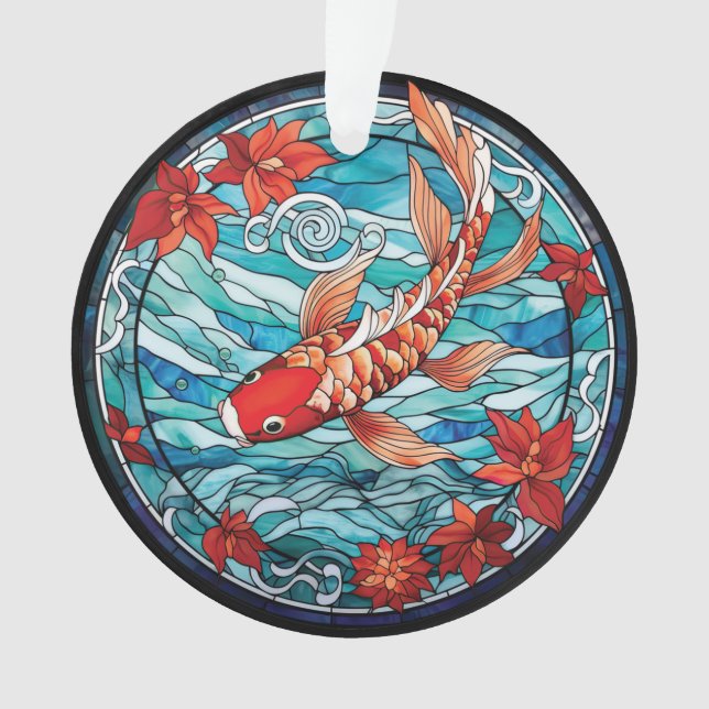 Vitrail asiatique style Koi Poisson et Camellias (devant)