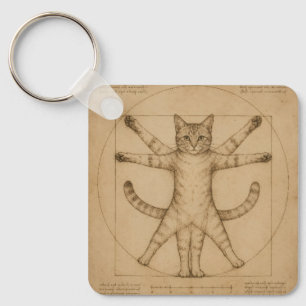 Vitruvian Cat Renaissance Parody Art Keychain