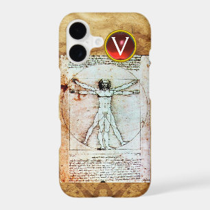 VITRUVIAN MAN Antique Parchment Red Ruby Monogram