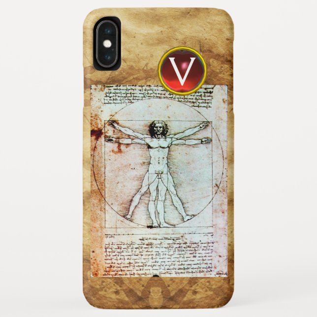 VITRUVIAN MAN Antique Parchment Red Ruby Monogram Case-Mate iPhone Case (Back)