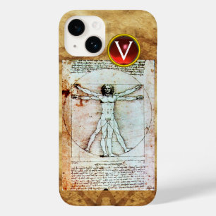 VITRUVIAN MAN Antique Parchment Red Ruby Monogram Case-Mate iPhone 14 Case