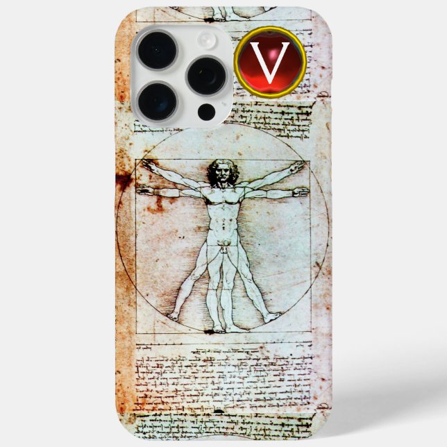 VITRUVIAN MAN Antique Parchment Red Ruby Monogram  Case-Mate iPhone Case (Back)