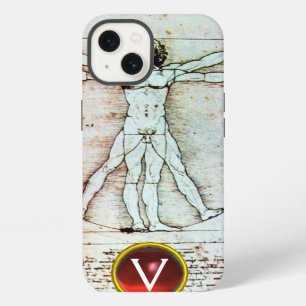 VITRUVIAN MAN Antique Parchment Red Ruby Monogram iPhone 13 Case