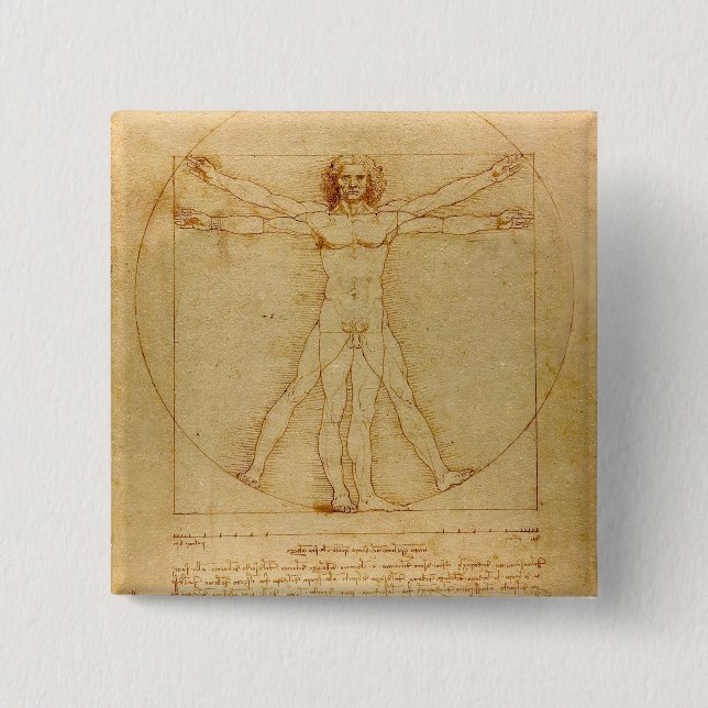 Vitruvian Man by Leonardo Da Vinci 2 Inch Square Button (Front)