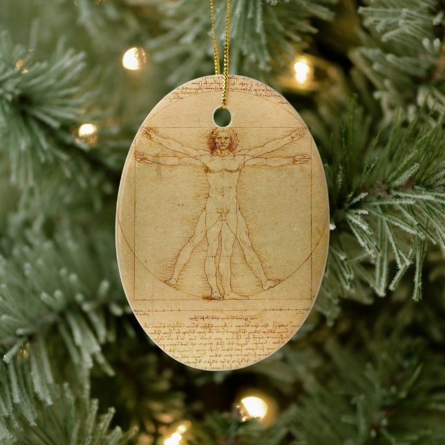 Vitruvian Man by Leonardo Da Vinci Ceramic Ornament (Tree)