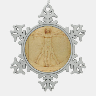 Vitruvian Man by Leonardo Da Vinci Snowflake Pewter Christmas Ornament