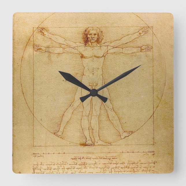 Vitruvian Man by Leonardo Da Vinci Square Wall Clock (Front)