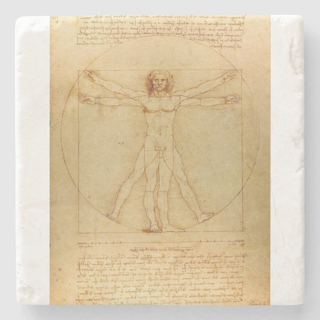 Vitruvian Man by Leonardo da Vinci Stone Coaster (Front)