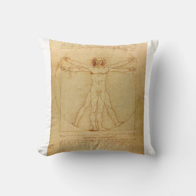 Vitruvian Man by Leonardo da Vinci Throw Pillow (Front)