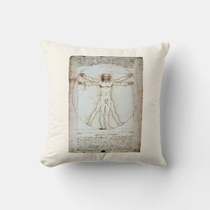 Vitruvian Man, c 1490, Leonardo da Vinci Card Throw Pillow