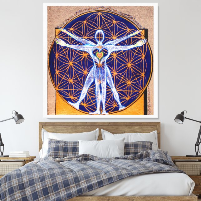 Vitruvian Man, Flower of Life, Squaring Circle Canvas Print (Insitu(Bedroom))