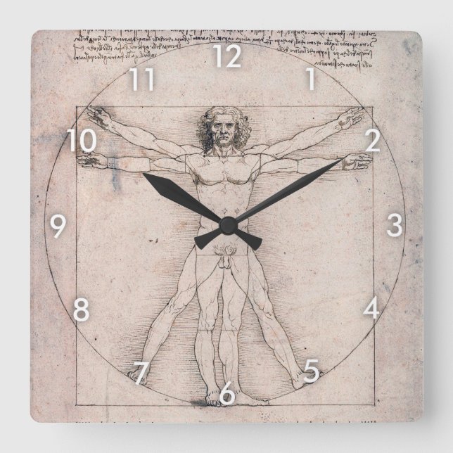 Vitruvian Man, Leonardo da Vinci Square Wall Clock (Front)
