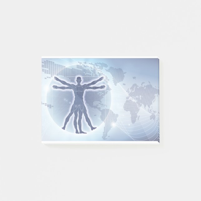 Vitruvian Man World Map Background Post-it Notes (Front)