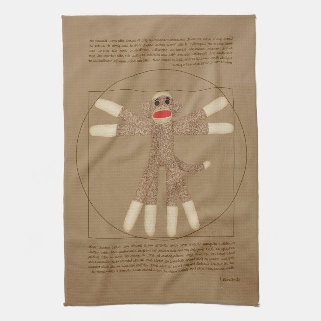 Vitruvian Sock Monkey Kitchen Towel (Vertical)