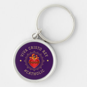 Viva Cristo Rey Sacred Heart Catholic Keychain