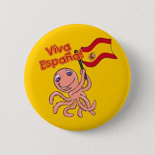 Viva Espana with Octopus Soccer Tshirt 2 Inch Round Button (Front)
