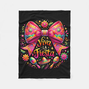 Viva La Fiesta Coquette Bow Cinco De Mayo Mexican  Fleece Blanket