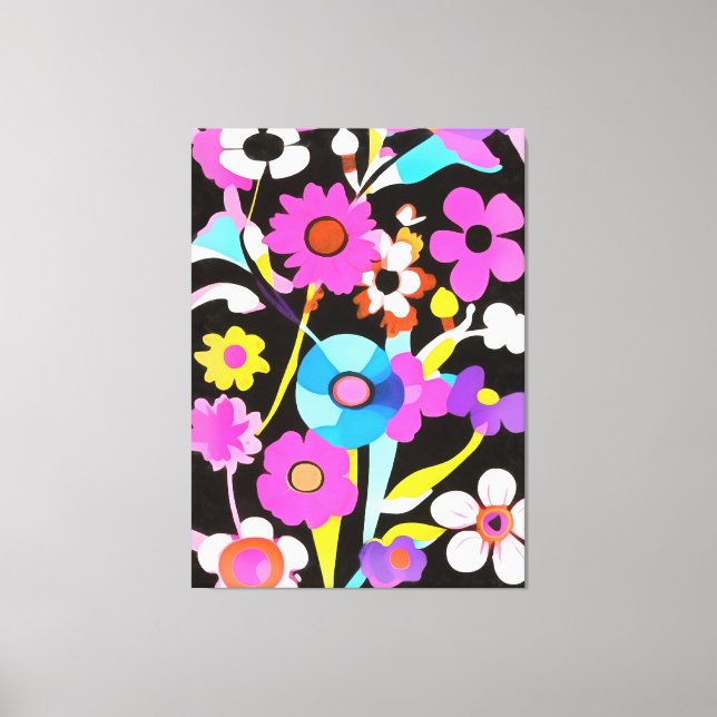 Viva Magenta Abstract Retro Boho Spring Flowers Canvas Print (Front)