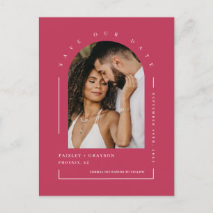 Viva Magenta Boho Arch Photo QR Code Save Our Date Postcard