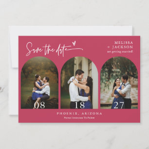 Viva Magenta Boho Arch Photo QR Code Save the Date Invitation