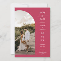 Viva Magenta Boho Arch Photo QR Code Save the Date