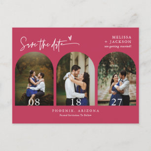 Viva Magenta Boho Arch Photo QR Code Save the Date Postcard