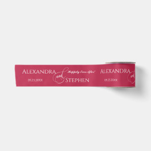 Viva Magenta Chic Calligraphy Couple Name Wedding Satin Ribbon