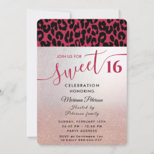 Viva Magenta Cool Trendy leopard sweet 16 Invitation