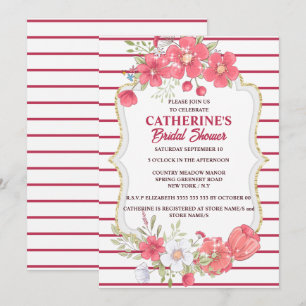 Viva magenta country flowers bridal shower chic invitation