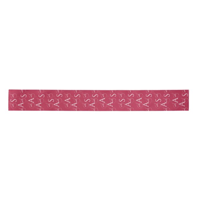 Viva Magenta Elegant Calligraphy Monogram Wedding Satin Ribbon (Front)