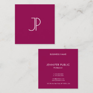 Viva Magenta Elegant Trend Color Monogram Initial Square Business Card