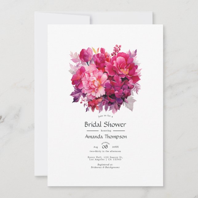 Viva Magenta Floral Bridal Shower Invitation (Front)