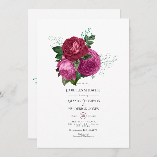 Viva Magenta Floral Couples Shower Invitation (Front/Back)