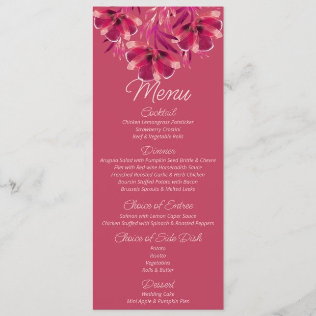 Viva Magenta floral Wedding   Menu (Front)