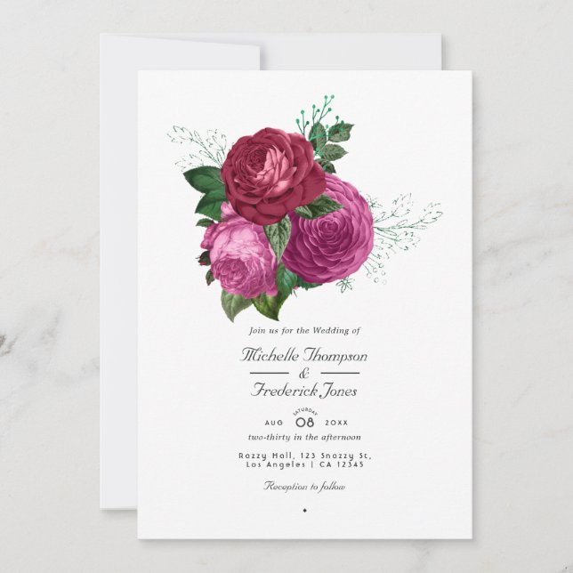 Viva Magenta Floral Wedding QR Code Rsvp Invitation (Front)