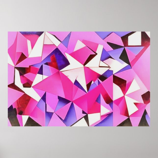 Viva Magenta Geometric Hydrangea Abstract Art Poster (Front)
